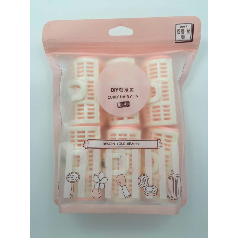 DOUBLE LAYER SPRING CLIPS HAIR ROLLERS 6PCS (PINK)